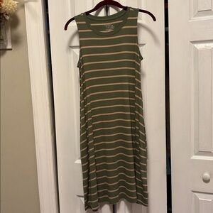 Time and Tru Olive and Peach Striped Top